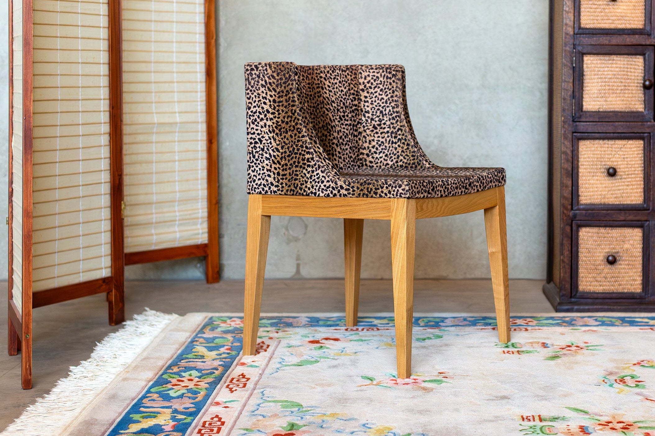 Vintage leopard upholstered accent chair