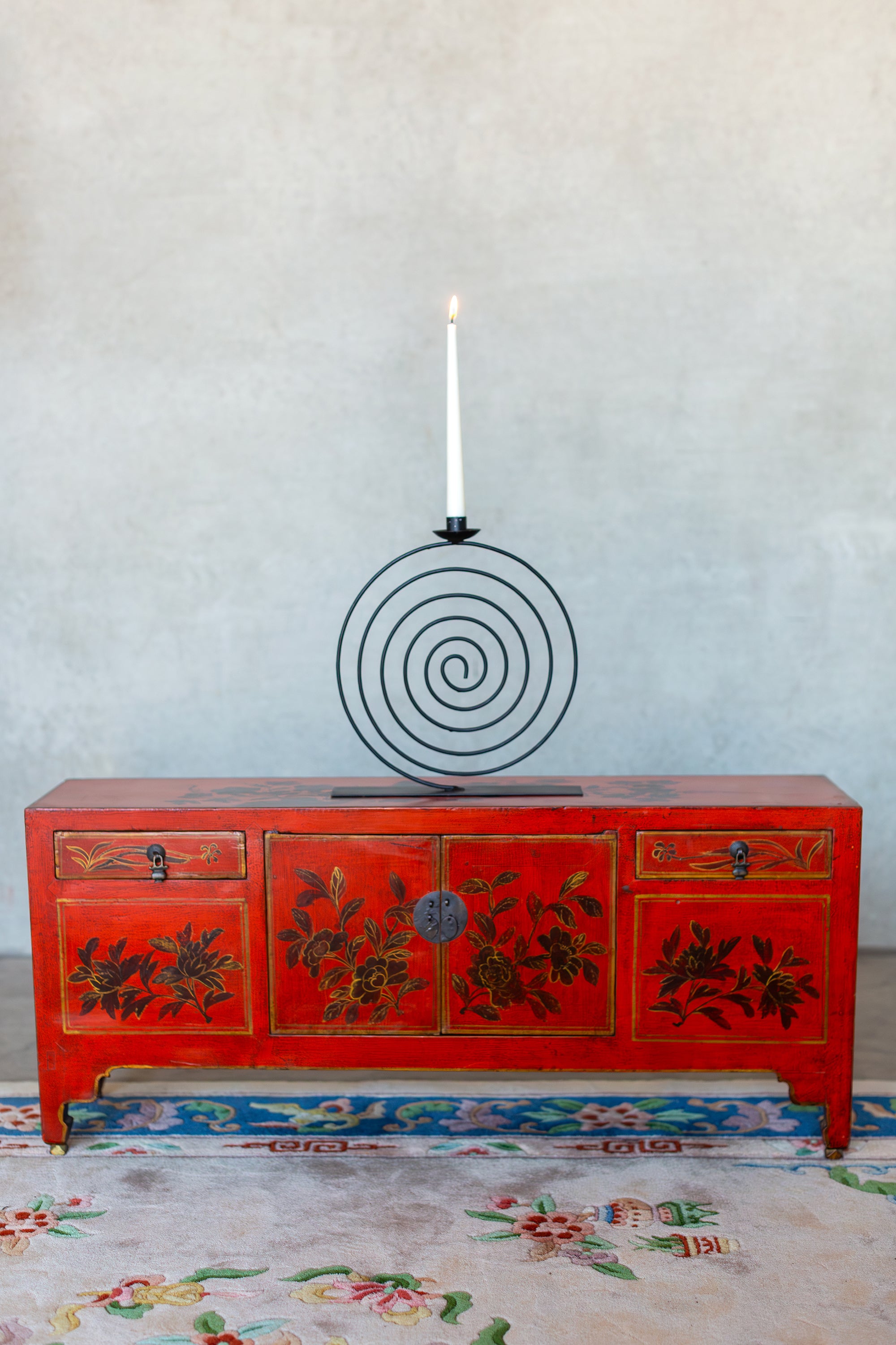 Pair of handcrafted spiral iron candlesticks