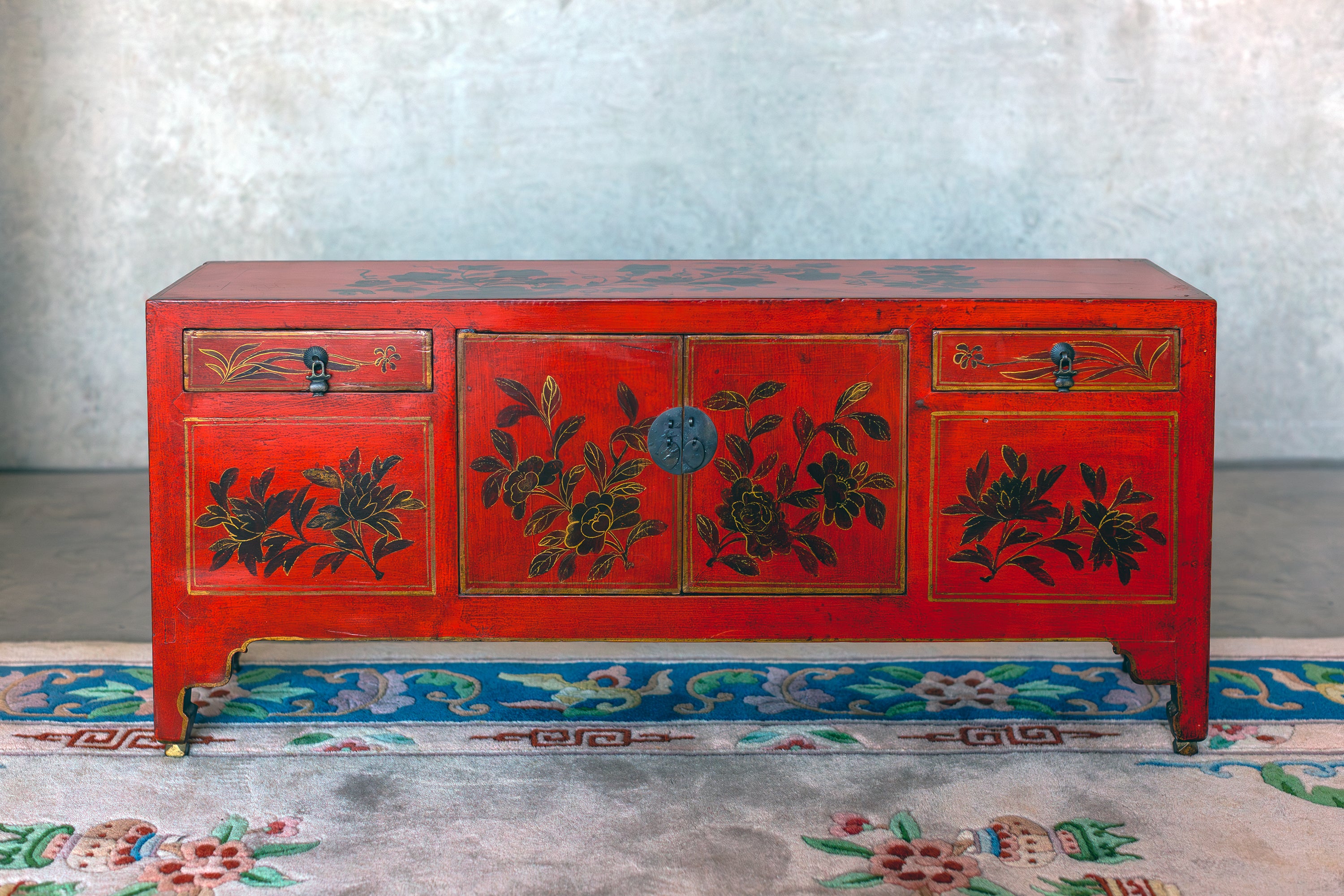 Vintage red lacquer storage cabinet